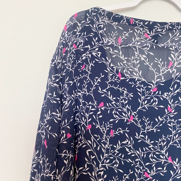 Torrid Bird Print Shirt Dress Chiffon 3/4 Sleeves Tunic Boho Preppy Blue/Pink 6X - Picture 10 of 11